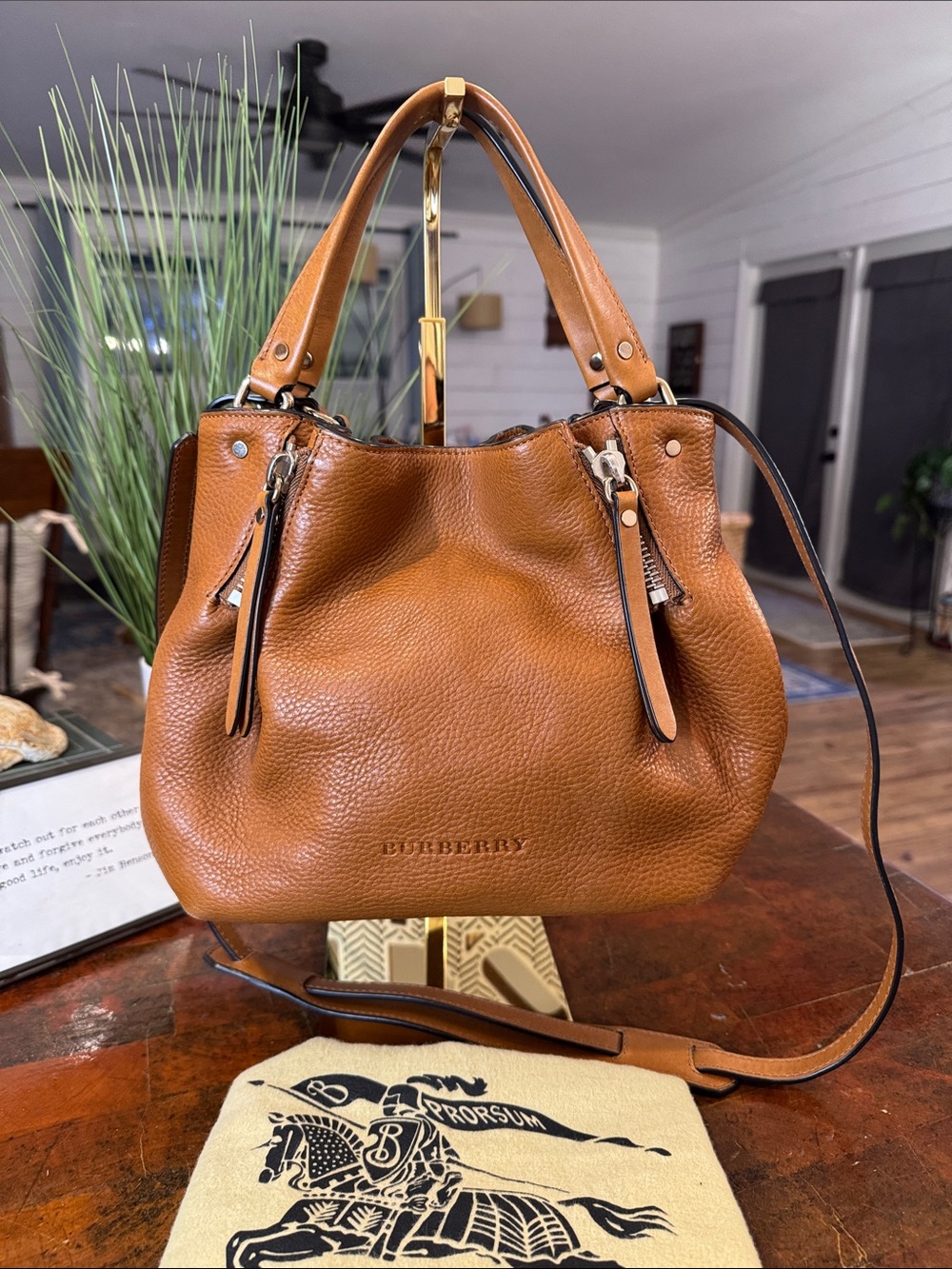 🩵Burberry Grainy Calfskin House Check Small Maidstone Satchel